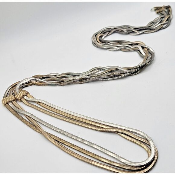 Vintage Two Tone Snake Chain Braided Extra Long Necklace 42in - Picture 1 of 5